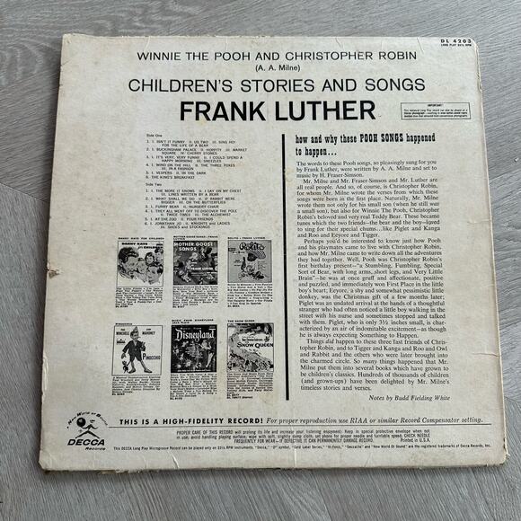 Winnie Pooh Christopher Robin Record Vinyl 1948 Frank Luther Decca Stories Songs - Picture 2 of 10